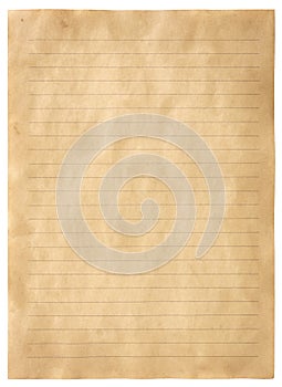 Old parchment paper sheet vintage aged or texture isolated on white background