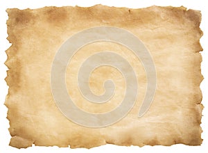 Old parchment paper sheet vintage aged or texture isolated on white background