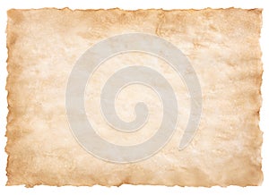 Old parchment paper sheet vintage aged or texture isolated on white background