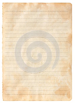 Old parchment paper sheet vintage aged or texture isolated on white background