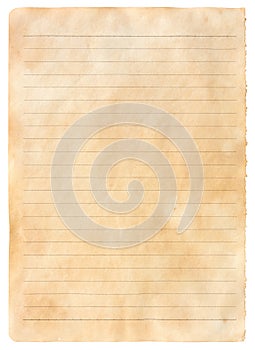 Old parchment paper sheet vintage aged or texture isolated on white background