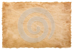 Old parchment paper sheet vintage aged or texture isolated on white background