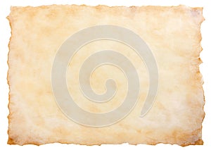 Old parchment paper sheet vintage aged or texture isolated on white background