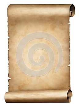 Old parchment or papyrus scroll isolated on white