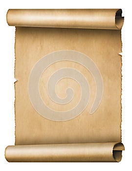 Old parchment scroll isolated on white background