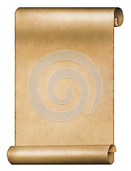 Old parchment scroll isolated on white background