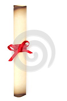 Old Parchment Scroll Tied with Red Ribbon