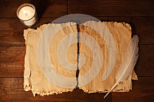 Old parchment on a wooden table