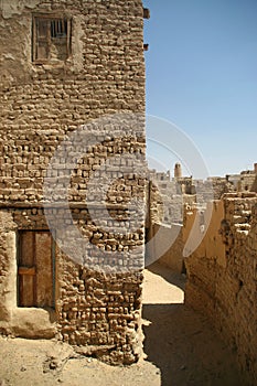 Old part (citadel) of desert town Mut in Dakhla oazis in Egypt, people still live here