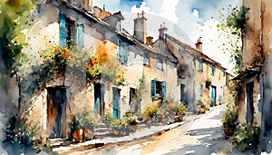 The old part of the city in watercolor technique