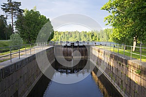 The old part of the gateway Malkia on the Saimaa canal on a summer morning