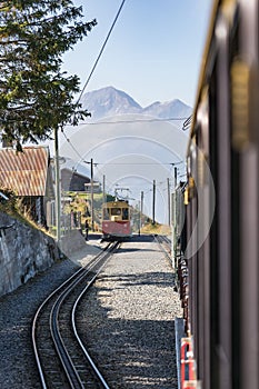 Old passenger train on his way to Schynige Platte from Interlaken