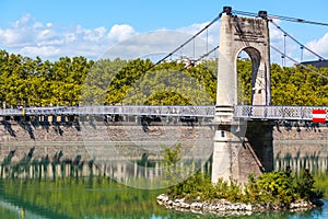 Old Passerelle du College bridge over Rhone river in Lyon, Franc