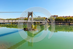 Old Passerelle du College bridge over Rhone river in Lyon, Franc