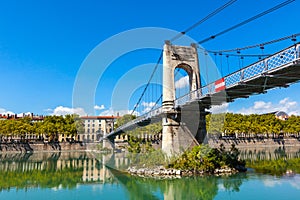 Old Passerelle du College bridge over Rhone river in Lyon, Franc