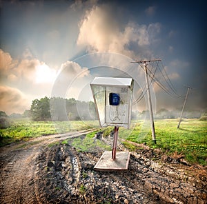 Old payphone in the field