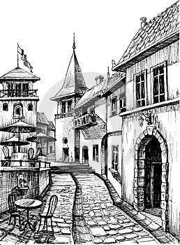 Old peaceful city drawing
