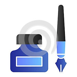 Old pen and ink can flat icon. Fountain pen and jar symbol, gradient style pictogram on white background. Office or
