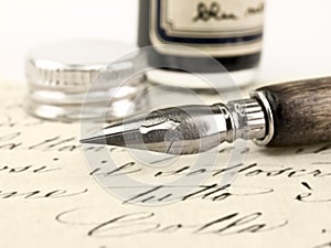 Old pen and retro calligraphy.