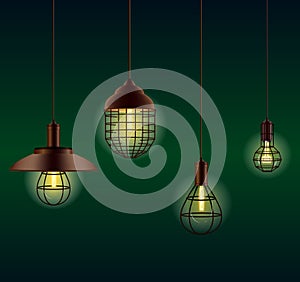 Old Pendant Lanterns Vector Illustration