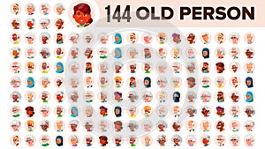 Old People Avatar Set Vector. Multi Racial. Face Emotions. Multinational User Person Portrait. Elderly Male, Female