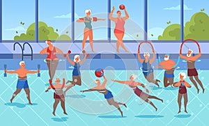 Old people doing exercise in swimming pool.