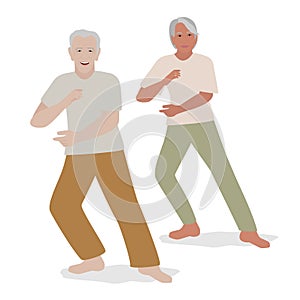 Old people doing Tai Chi or Qigong exercises