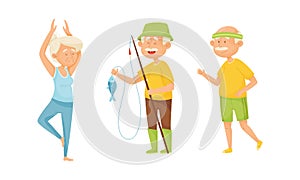 Old People Engaged in Different Activities Vector Set