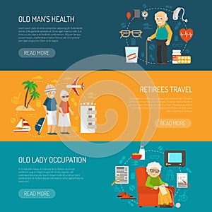 Old People flat Horizontal Banners Set