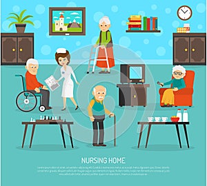 Old People Nursing Home Flat Poster