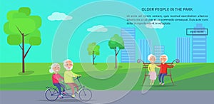 Old People in Park Vector Banner of Mature Couples