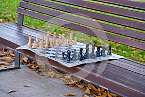 Old people play chess in the park in Lviv