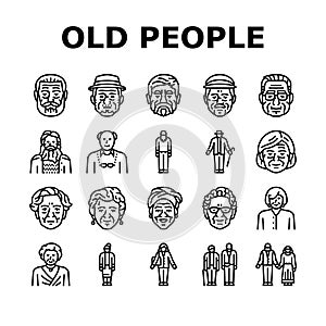 old people senior happy mature icons set vector