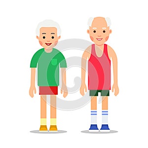 Old people in sportswear. Main pose during health gymnastics and
