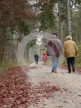 Old people walking outdoor