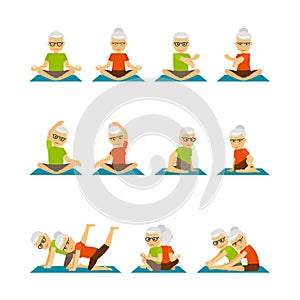 Old people yoga icons