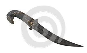 Old Persian curved dagger isolated.