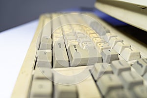 old personal computer and keyboard.