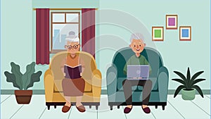 old persons in livingroom animation