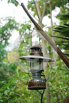 An old Petromax lamp and unused condition in the garden photo
