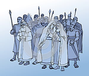 Old Pharisee Priest with army. Vector drawing