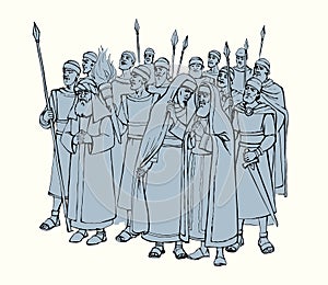 Old Pharisee Priest with army. Vector drawing