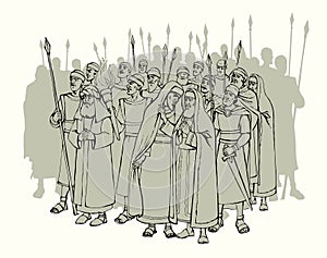 Old Pharisee Priest with army. Vector drawing