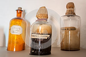 Old pharmacy bottles in the Santa Catalina Monastery, Arequipa,