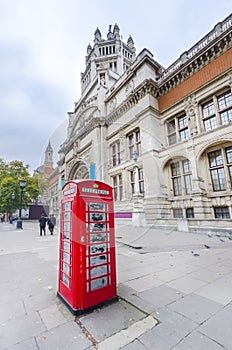 Old phone box in front of Victoria and Albert Museum, London