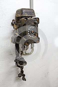 Old phone in bunker in Germany in the underground