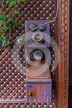 Old phone at Casa de los Balcones in the old town at La Orotava, Tenerife, Canary islands, Spain photo