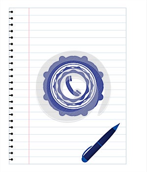 Old phone icon drawn with pen. Blue ink. Vector Illustration. Detailed