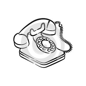 Old phone vintage retro style telephone object line art hand drawn