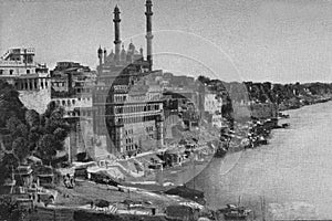 Vintage Old photo of Benares Ghats Varanasi